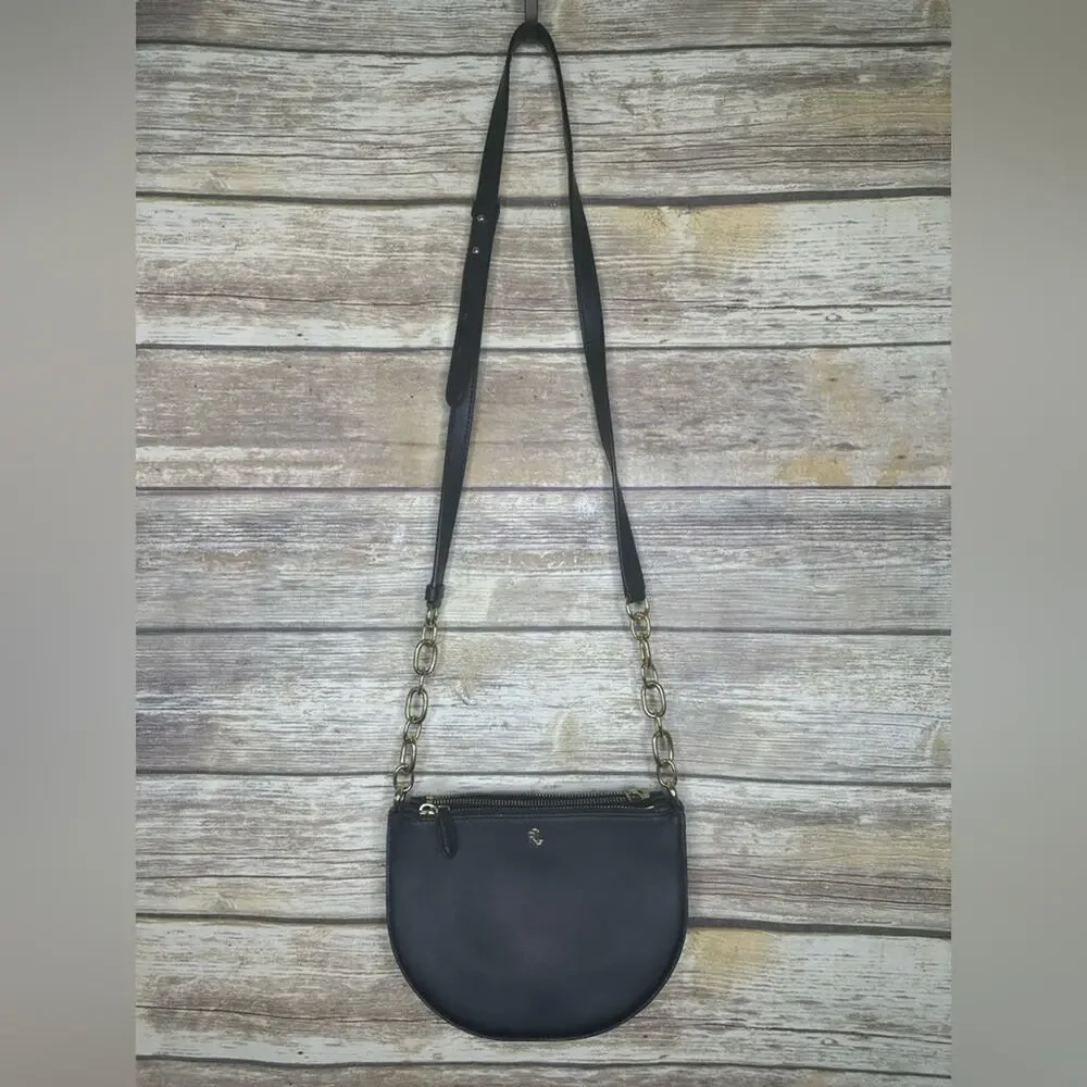 Lauren Ralph Lauren Smooth Leather Sutton Crossbody black gold chain